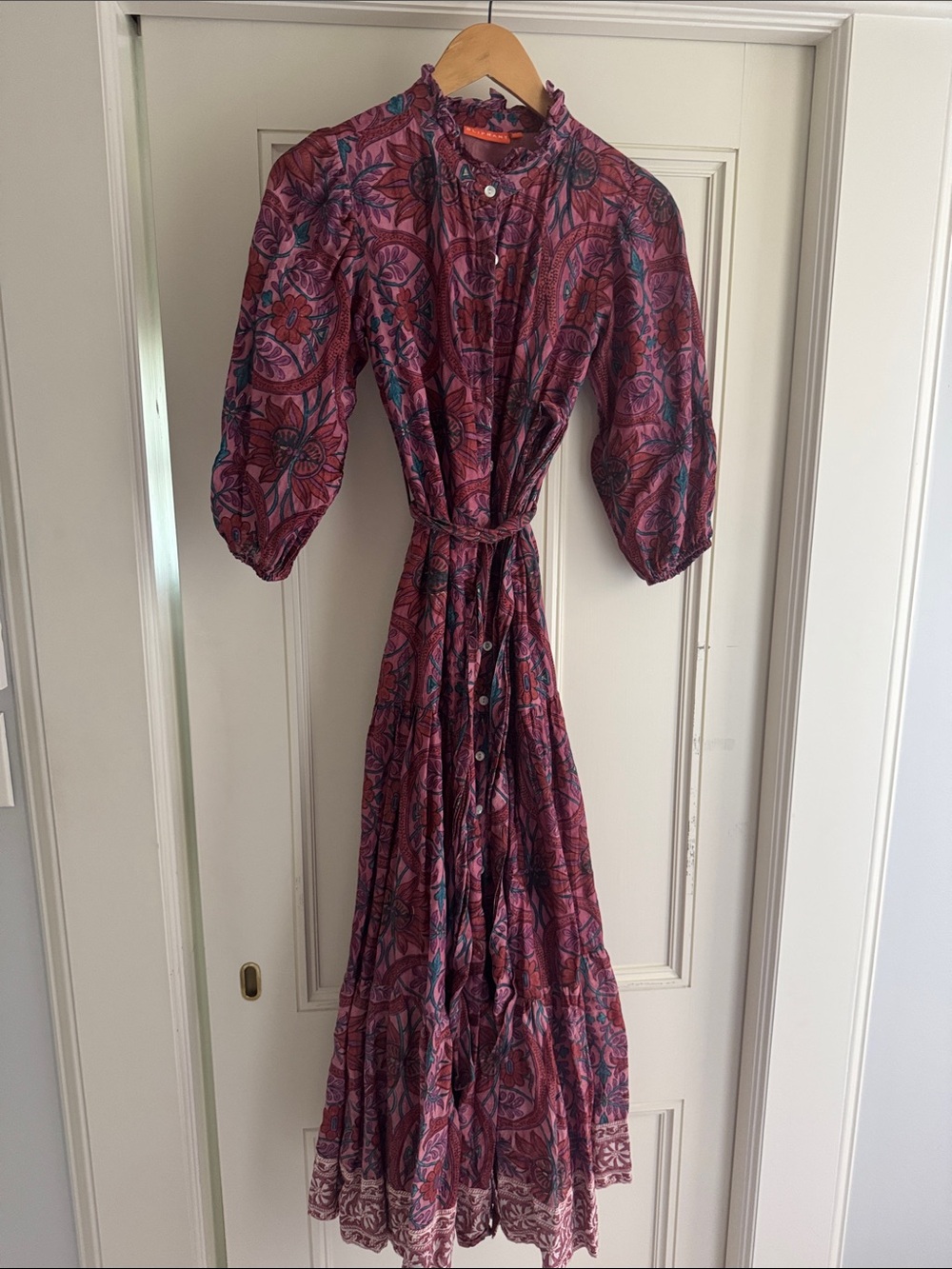 Oliphant Pink Paisley Maxi Dress with Tie Waist